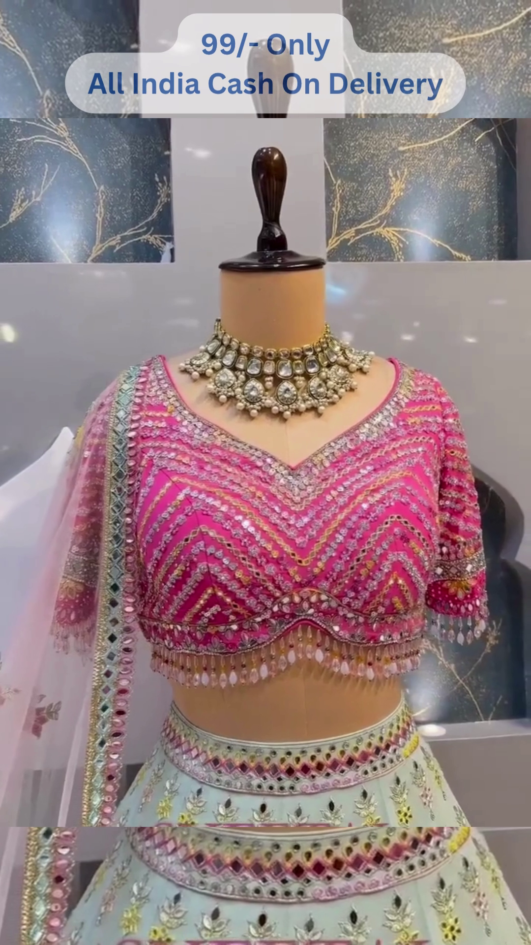 πΊπ Designer Aqua Blue Lehenga Choli with Vibrant Floral Embroidery ππΊ - Image 5