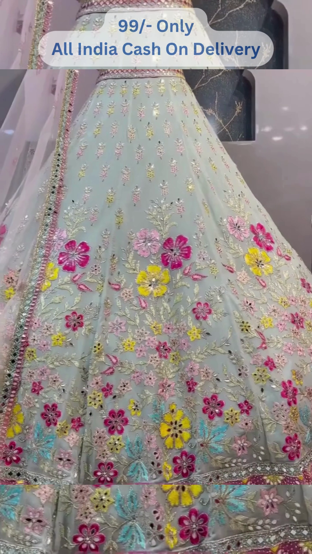 πΊπ Designer Aqua Blue Lehenga Choli with Vibrant Floral Embroidery ππΊ - Image 4