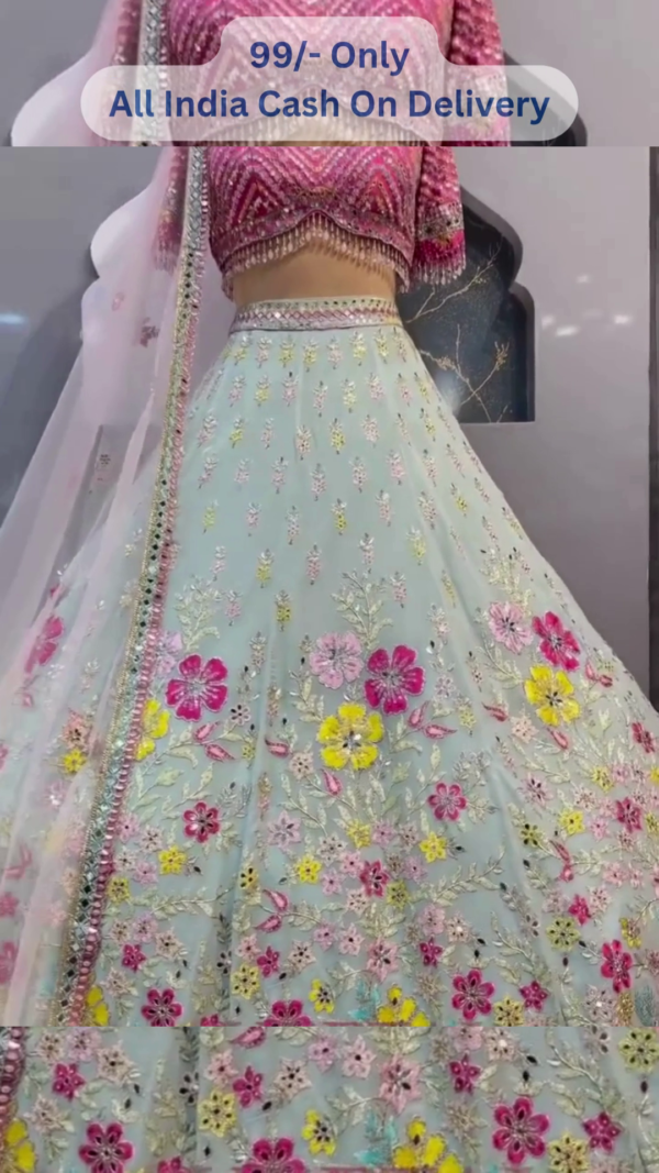 🌺💎 Designer Aqua Blue Lehenga Choli with Vibrant Floral Embroidery 💎🌺 - Image 2