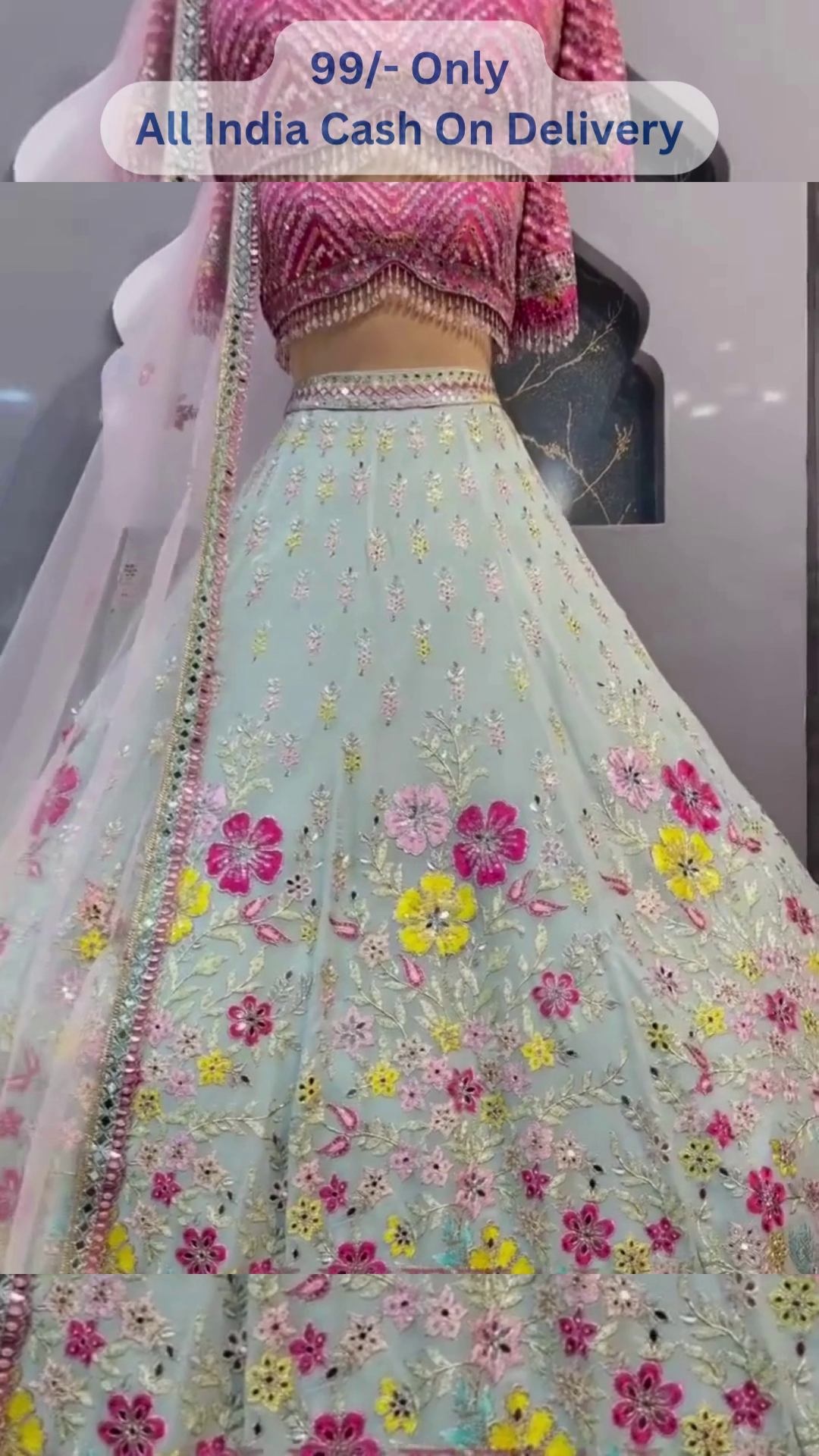 πΊπ Designer Aqua Blue Lehenga Choli with Vibrant Floral Embroidery ππΊ - Image 2
