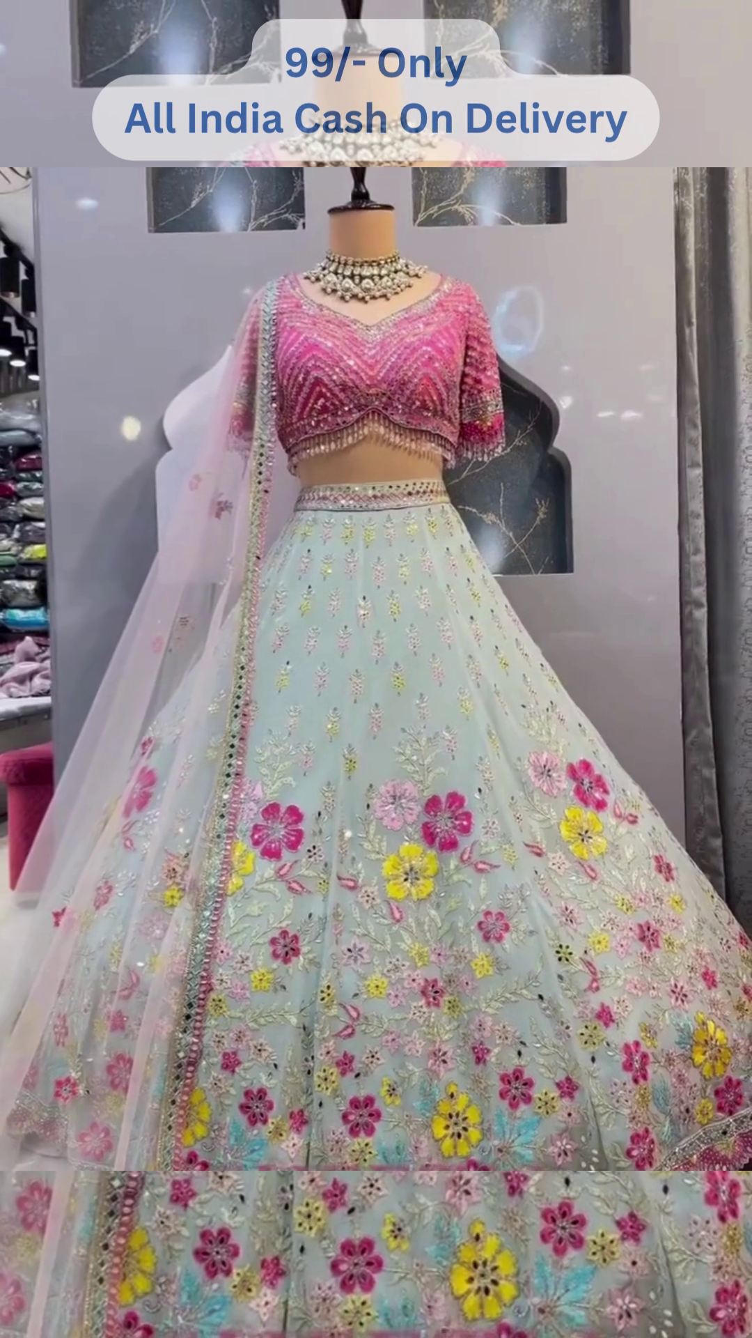 πΊπ Designer Aqua Blue Lehenga Choli with Vibrant Floral Embroidery ππΊ