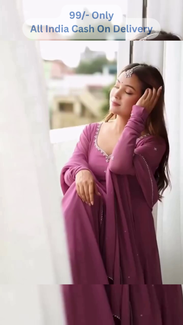 🌷🌟 Charming Pink Anarkali Gown with Simple Stone Work Detailing 🌟🌷 - Image 3