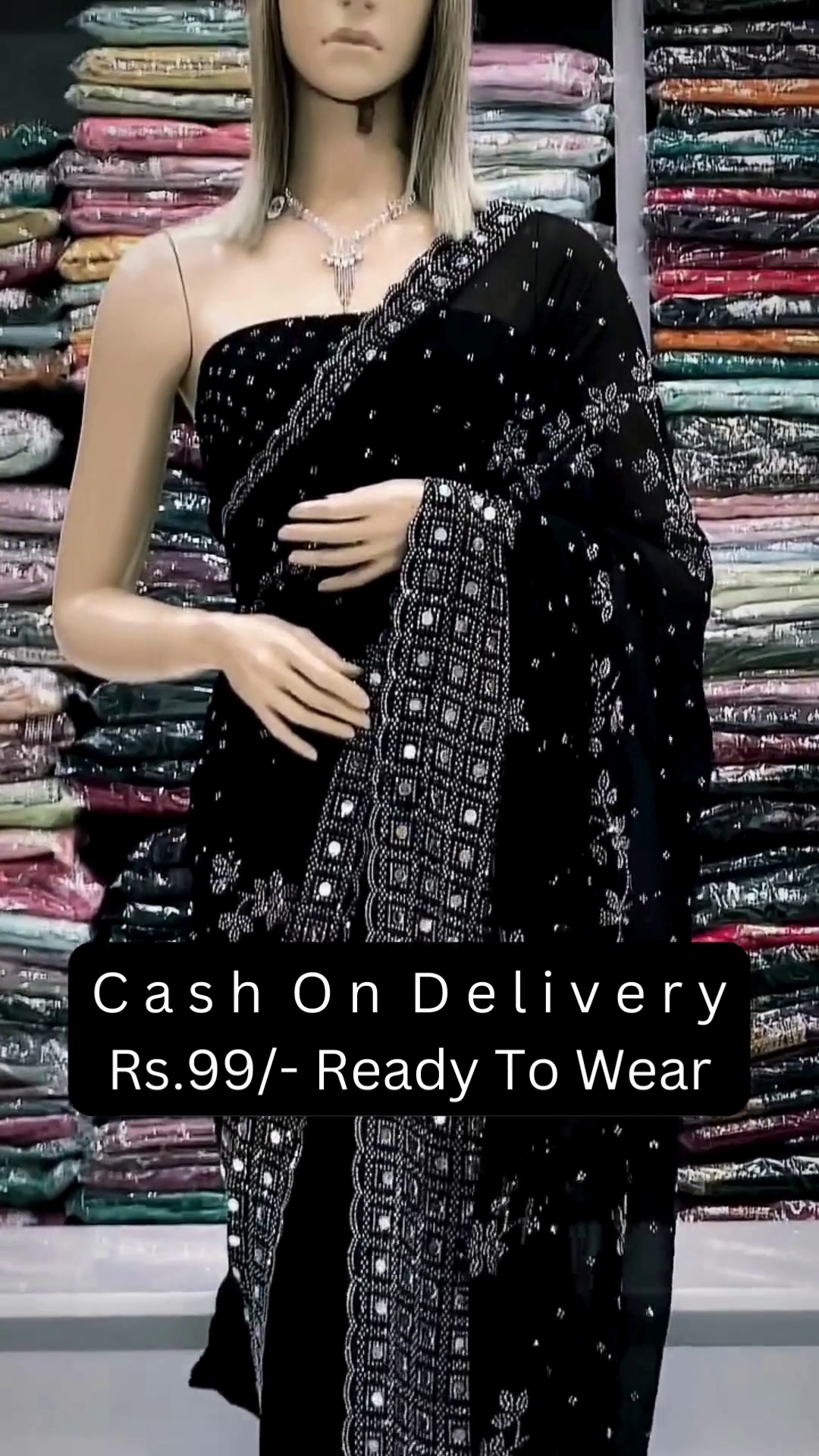 π€β¨ Royal Black Georgette Saree with Silver Sequin & Mirror Embroidery β¨π€ - Image 2