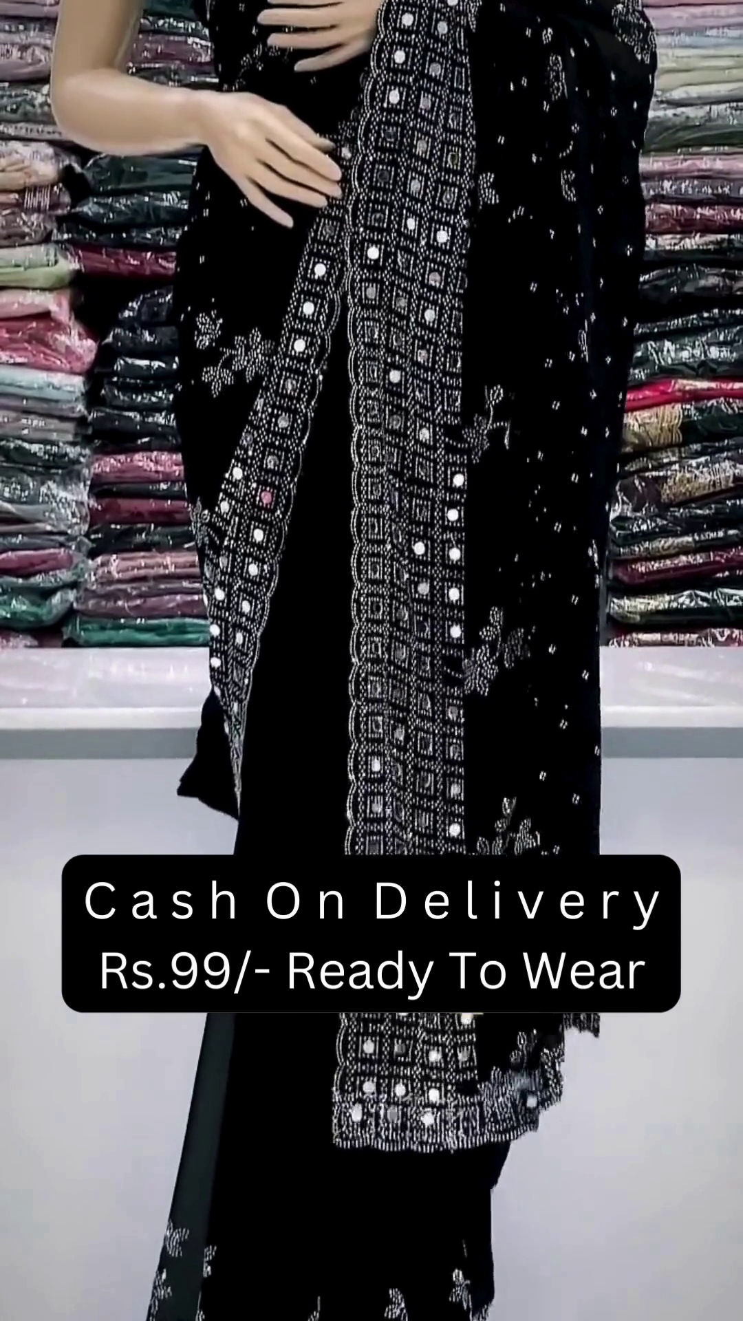 π€β¨ Royal Black Georgette Saree with Silver Sequin & Mirror Embroidery β¨π€ - Image 4