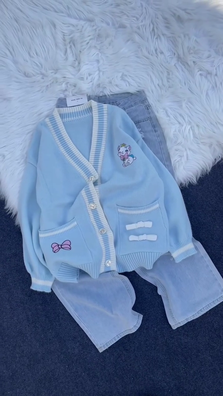 π§Ά Cute Cartoon Embroidered Knitted Cardigan with Bow Detailing ππ - Image 5