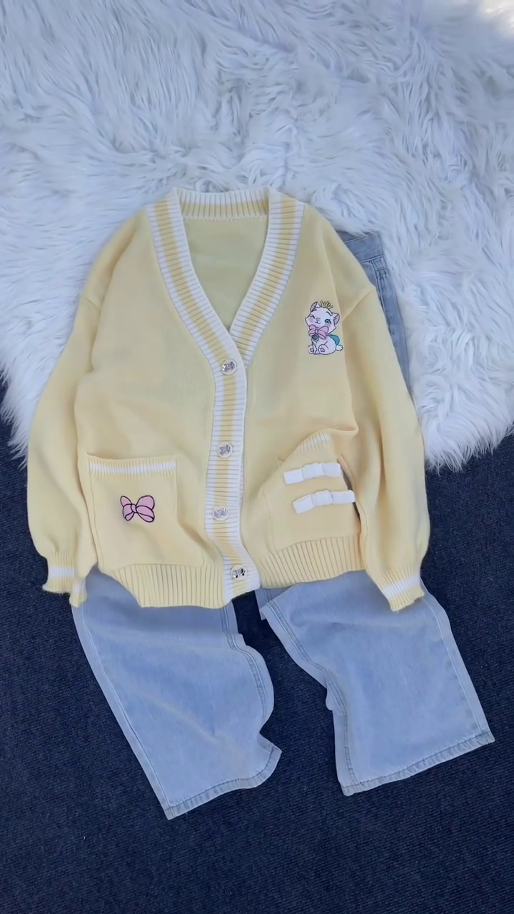 π§Ά Cute Cartoon Embroidered Knitted Cardigan with Bow Detailing ππ - Image 4