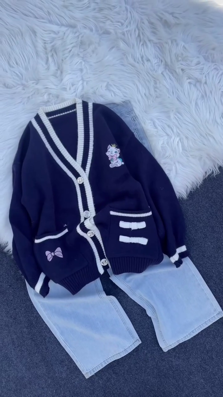 π§Ά Cute Cartoon Embroidered Knitted Cardigan with Bow Detailing ππ - Image 3