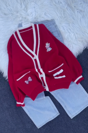 π§Ά Cute Cartoon Embroidered Knitted Cardigan with Bow Detailing ππ