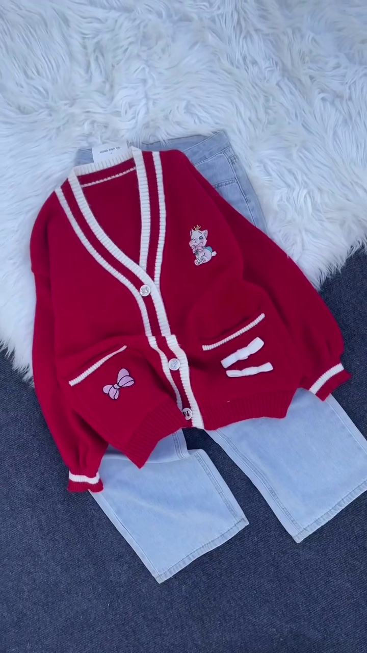 π§Ά Cute Cartoon Embroidered Knitted Cardigan with Bow Detailing ππ