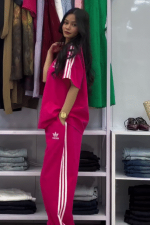 Adidas Originals Women’s Oversized 3-Stripes Hot Pink Co-ord Tracksuit Set with Relaxed Fit & Streetwear Vibe 🩷