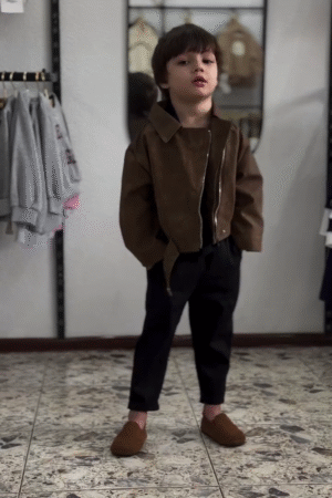🧒 Boys Stylish Winter Look – Premium Brown Suede Jacket with Black Trousers & Matching Loafers ✨