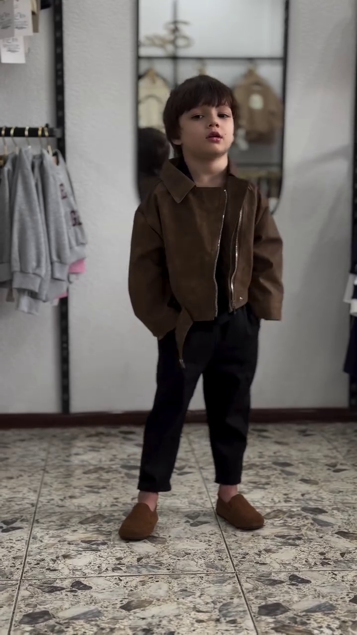 π§ Boys Stylish Winter Look β Premium Brown Suede Jacket with Black Trousers & Matching Loafers β¨