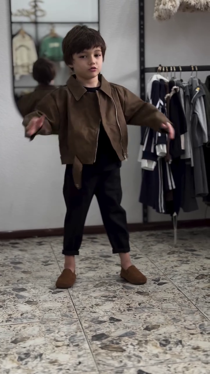π§ Boys Stylish Winter Look β Premium Brown Suede Jacket with Black Trousers & Matching Loafers β¨ - Image 2