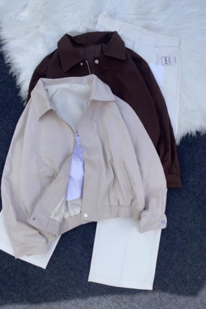 🤎 Unisex Classic Beige & Chocolate Brown Bomber Jacket Set – Minimalist Everyday Outerwear with Versatile Styling 🤎