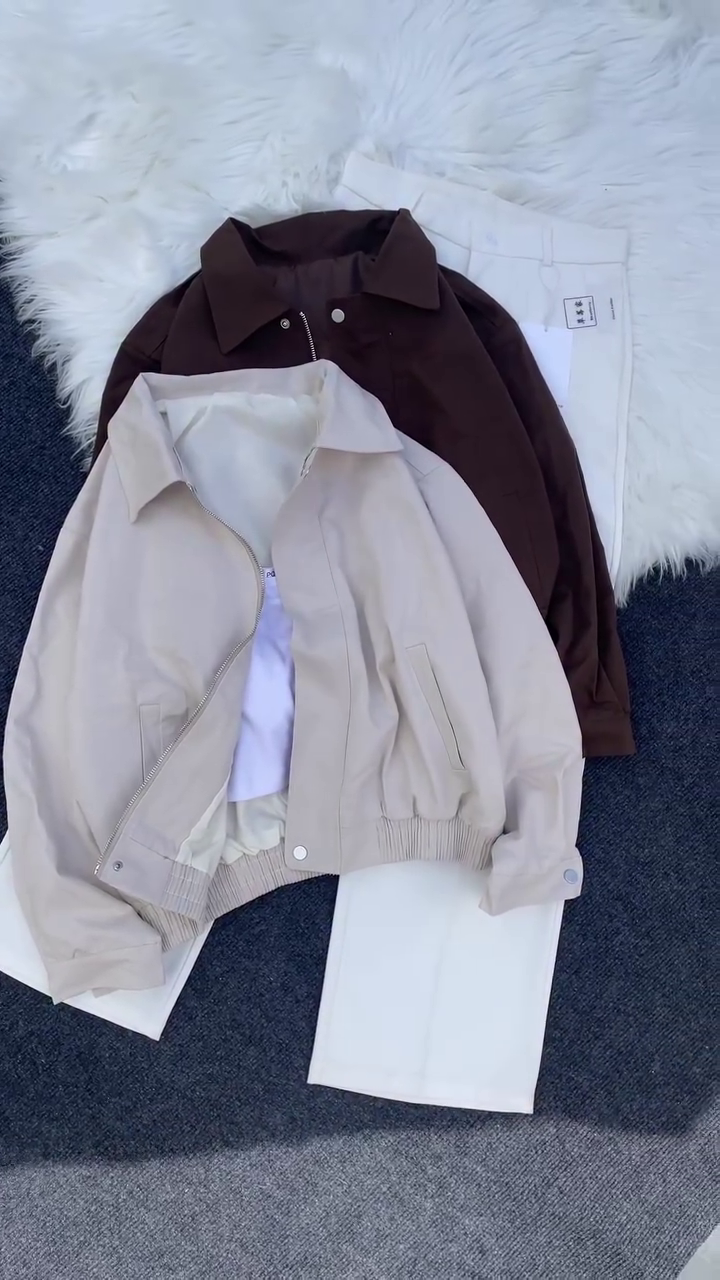 π€ Unisex Classic Beige & Chocolate Brown Bomber Jacket Set β Minimalist Everyday Outerwear with Versatile Styling π€