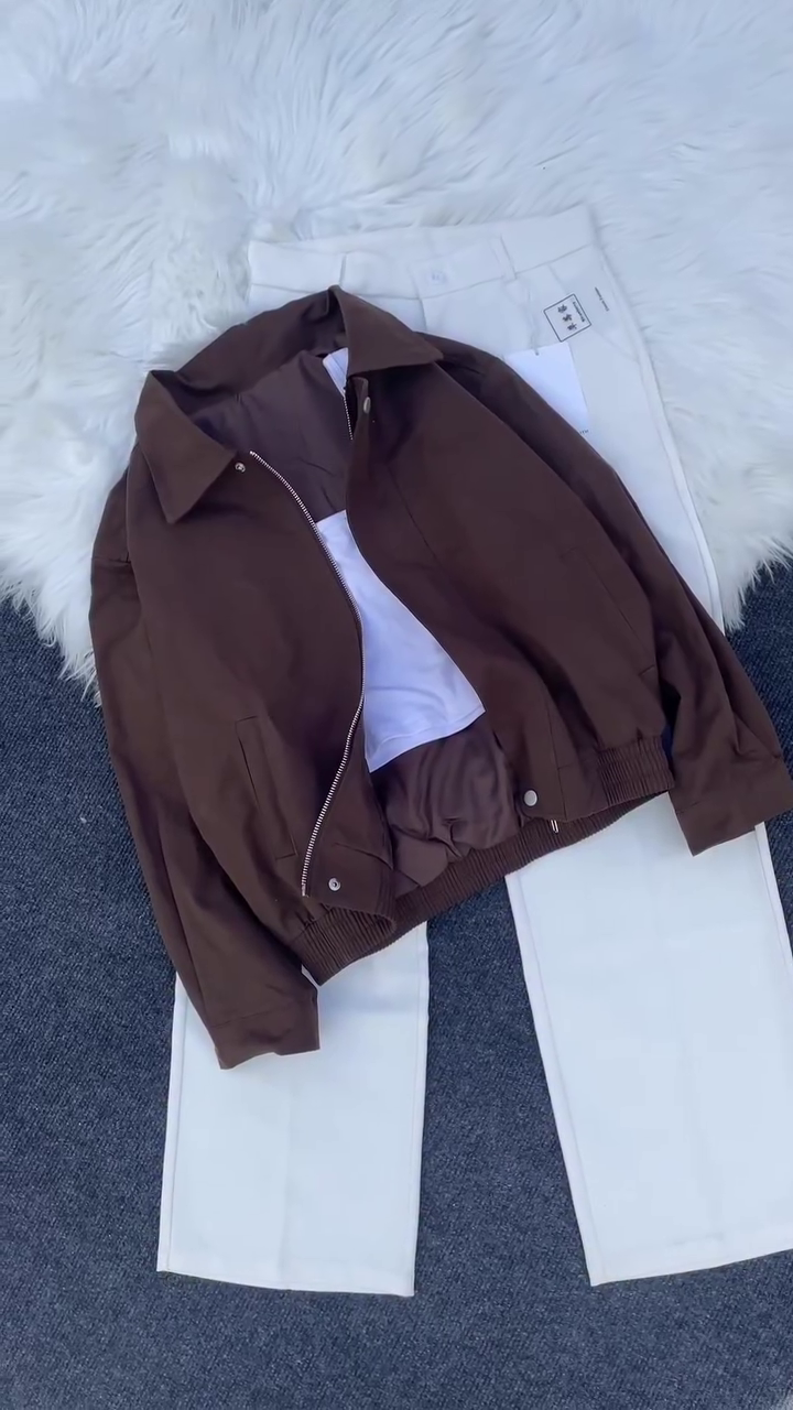 π€ Unisex Classic Beige & Chocolate Brown Bomber Jacket Set β Minimalist Everyday Outerwear with Versatile Styling π€ - Image 2