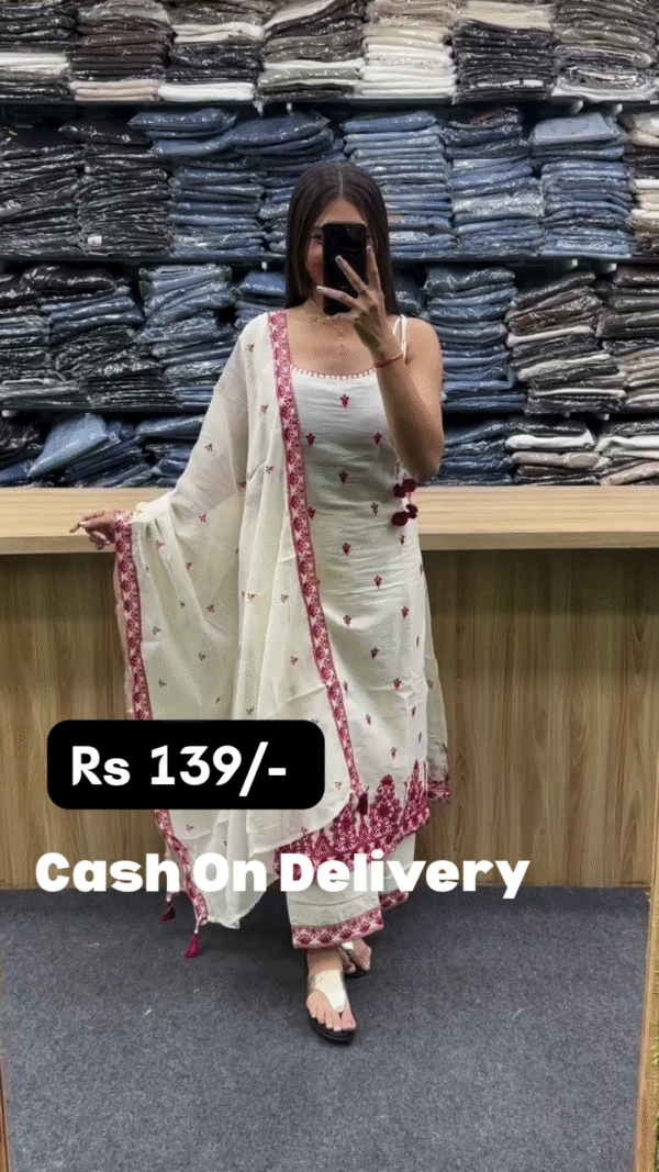 Budget-Friendly Embroidered Ethnic Kurta Set in White 🛍️