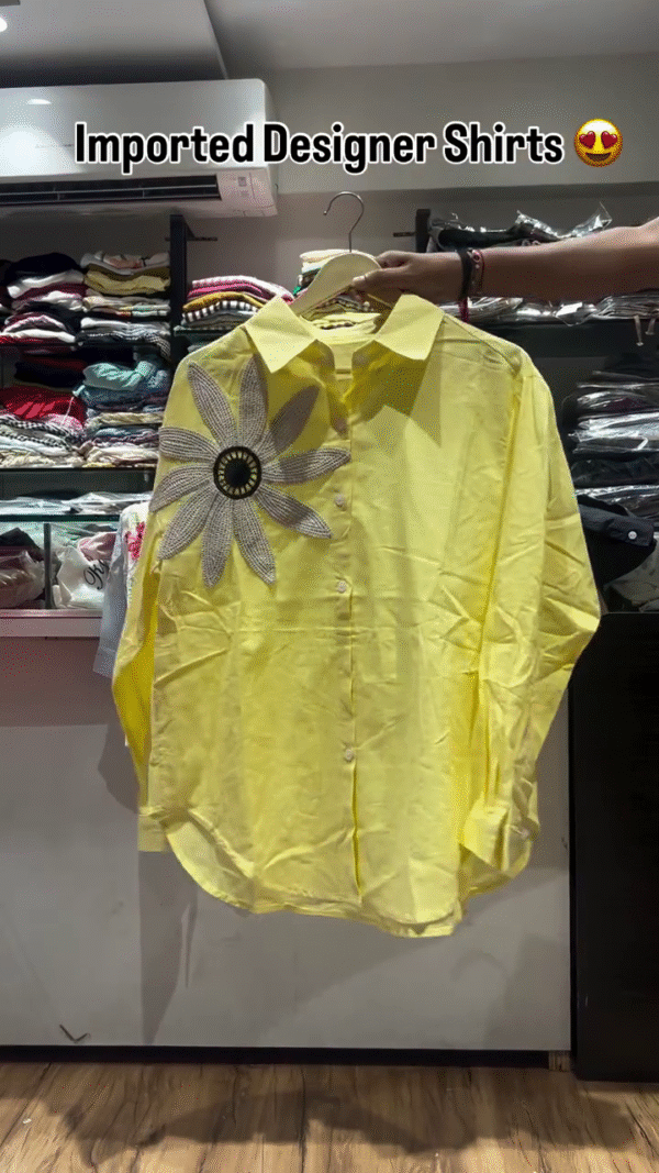 ✨ Trendy Imported Designer Blue Shirt with Vibrant 3D Floral Embroidery and Relaxed Fit for Contemporary Style ✨ - Image 2