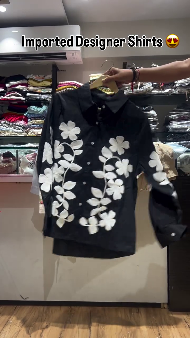 ✨ Trendy Imported Designer Blue Shirt with Vibrant 3D Floral Embroidery and Relaxed Fit for Contemporary Style ✨ - Image 3