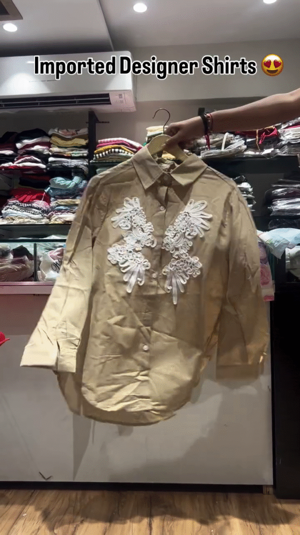 ✨ Trendy Imported Designer Blue Shirt with Vibrant 3D Floral Embroidery and Relaxed Fit for Contemporary Style ✨ - Image 4