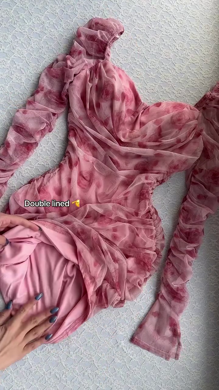 πΈ Blush Rose Ruched Mesh Bodycon Dress with Padded Cups π