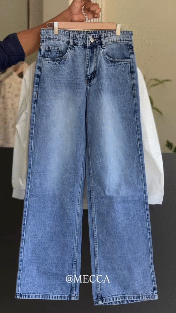 🌸 Floral Embroidery White Shirt with Blue Washed Jeans Set 💙 - Image 2