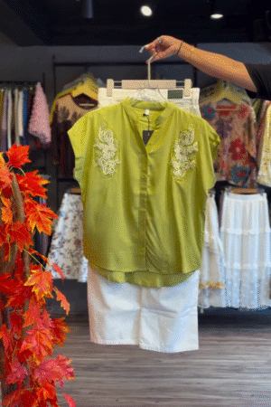 π Olive Embroidered Short Kurti & White Cotton Shorts Set πΌ