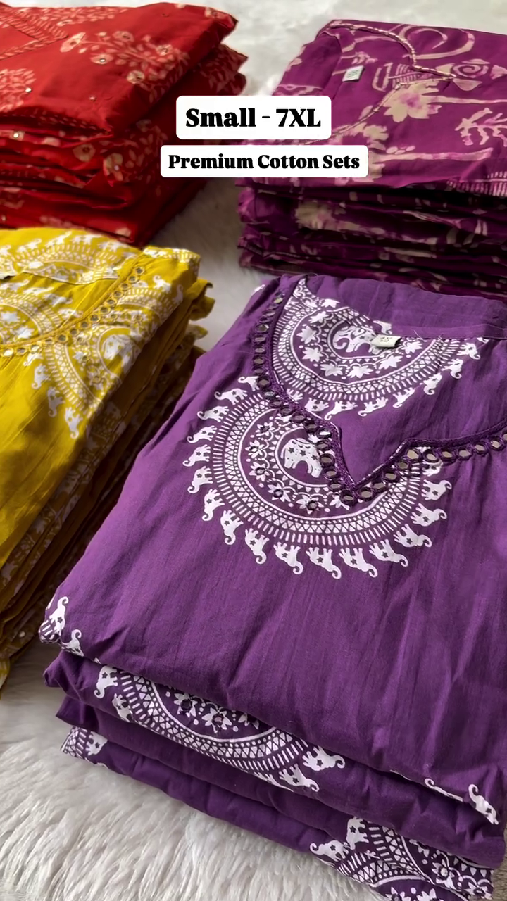 💜Royal Heritage Premium Cotton Printed Kurta Set