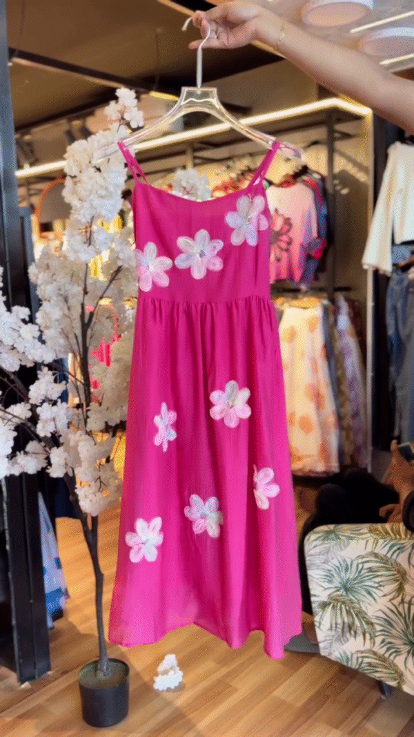 🌸 Vibrant Fuchsia Floral Midi Dress – Bloom-Inspired Summer Elegance 🌸