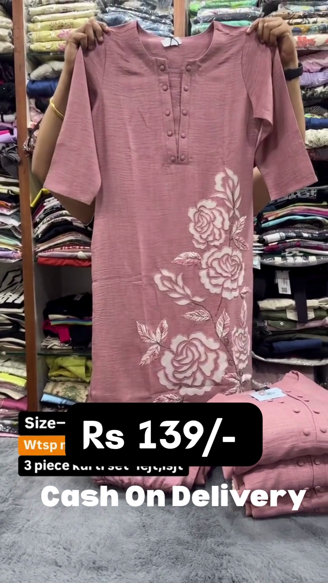 🌹 Elegant Rose Pink 3-Piece Kurti Set with Intricate White Floral Embroidery🌹 - Image 4