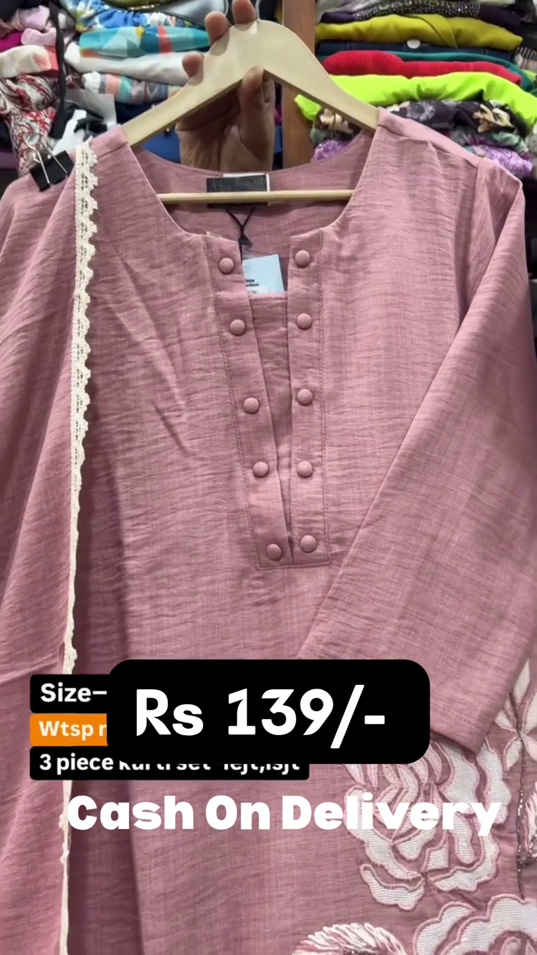🌹 Elegant Rose Pink 3-Piece Kurti Set with Intricate White Floral Embroidery🌹 - Image 2