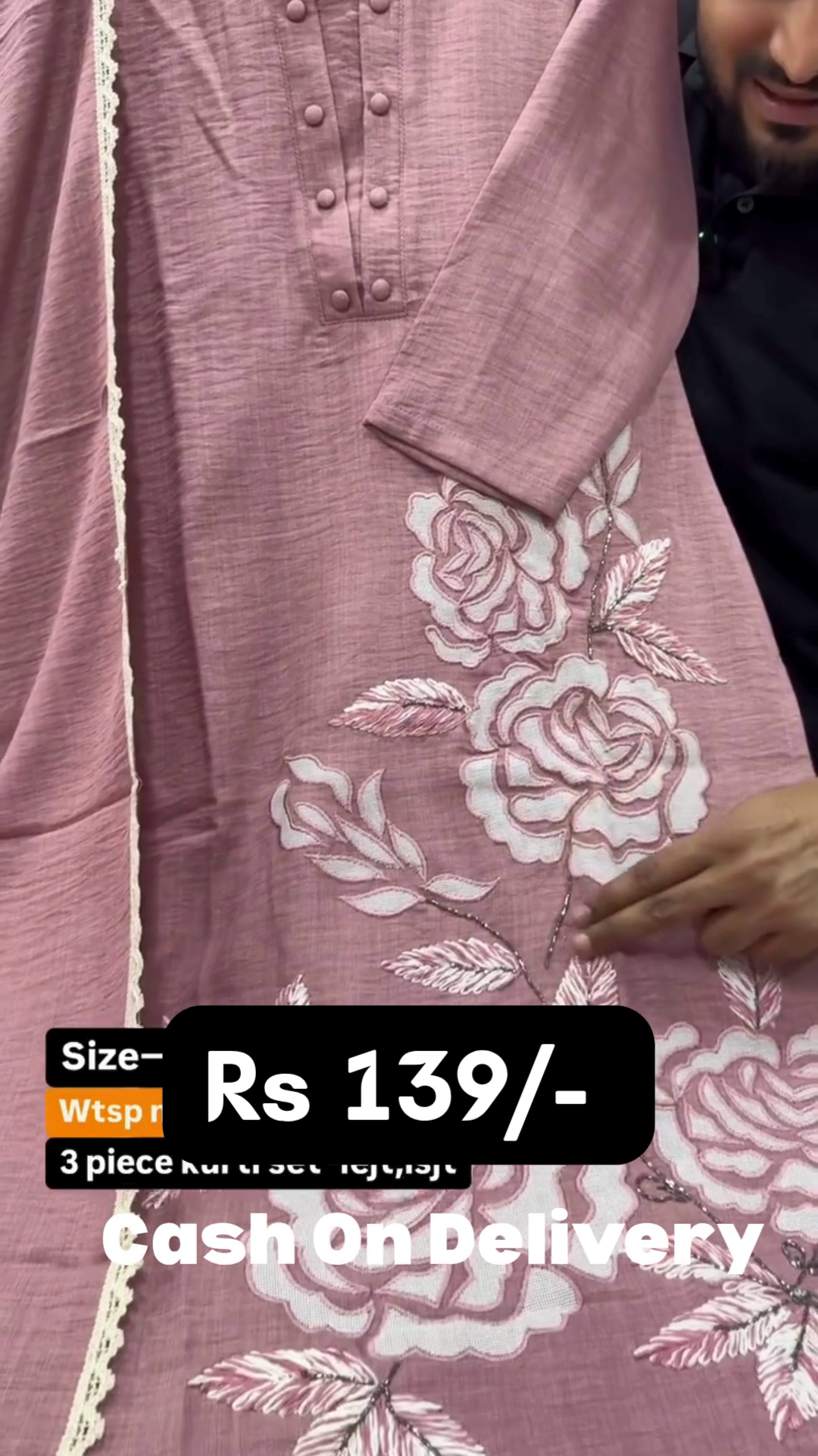 🌹 Elegant Rose Pink 3-Piece Kurti Set with Intricate White Floral Embroidery🌹 - Image 3