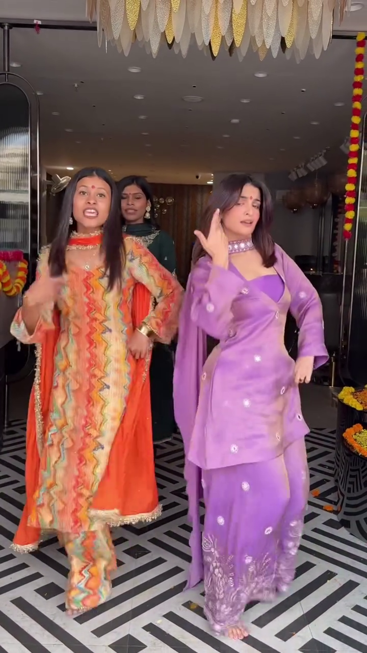 Sunset Orange and Gold Classic Zig-Zag Embroidered Punjabi Suit with Multicolor Patterned Dupatta