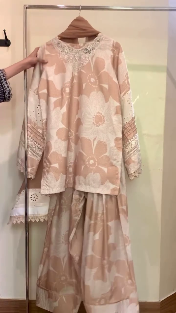 Soft Pastel Floral Embroidered Cotton Kurta with Matching Sharara