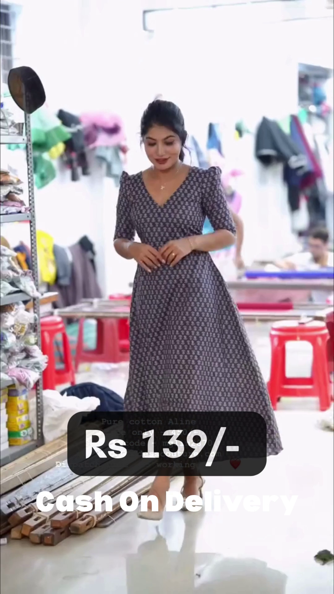 Elegant Pure Cotton A-Line Printed Red Dress with Vintage Floral Pattern - Image 3