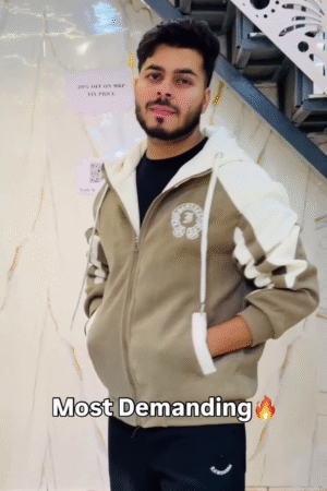 🤎Dual-Tone Taupe and White Varsity Zip-Up Hooded Sweatshirt with Sporty Stripe Sleeves – Cozy Casual Edition