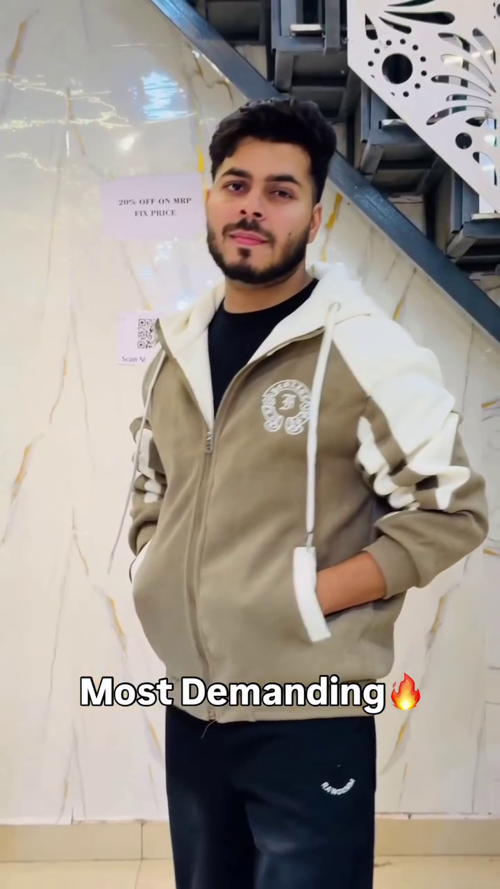 🤎Dual-Tone Taupe and White Varsity Zip-Up Hooded Sweatshirt with Sporty Stripe Sleeves – Cozy Casual Edition