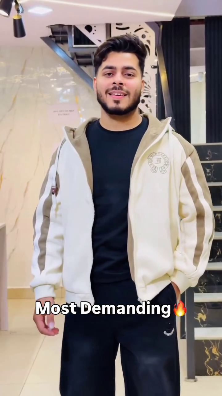 🤎Dual-Tone Taupe and White Varsity Zip-Up Hooded Sweatshirt with Sporty Stripe Sleeves – Cozy Casual Edition - Image 2