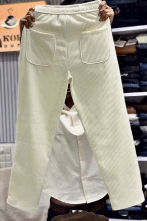 🤍High-Waist Vintage Corduroy Pants in Ultra-Soft Winter White, Finished with Statement Back Patch Pockets