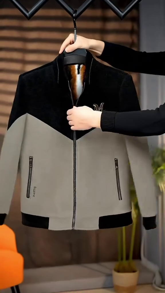 🖤🤍Black & Grey Chevron Yoke Zipper Bomber Jacket – Timeless Style Statement for Smart Casual & Urban Looks - Image 5