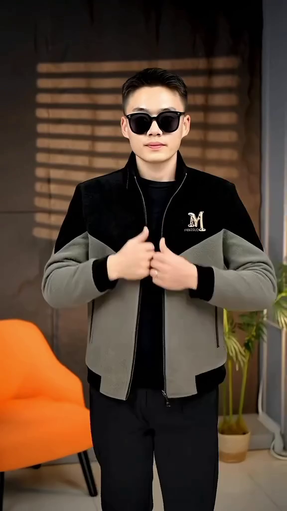 🖤🤍Black & Grey Chevron Yoke Zipper Bomber Jacket – Timeless Style Statement for Smart Casual & Urban Looks