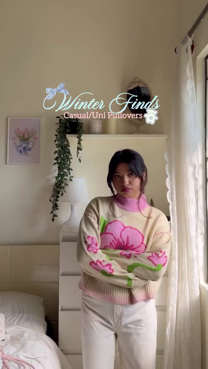 π "Winter Garden Pastel Bloom Velvet Touch Knit Pullover with Oversized Pink Floral Accents for Dreamy Romantic Sweethearts of Cozy Fashion" πβ