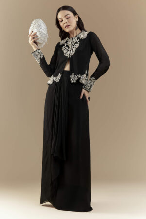 Midnight Royale Embroidered Jacket Drape Set
