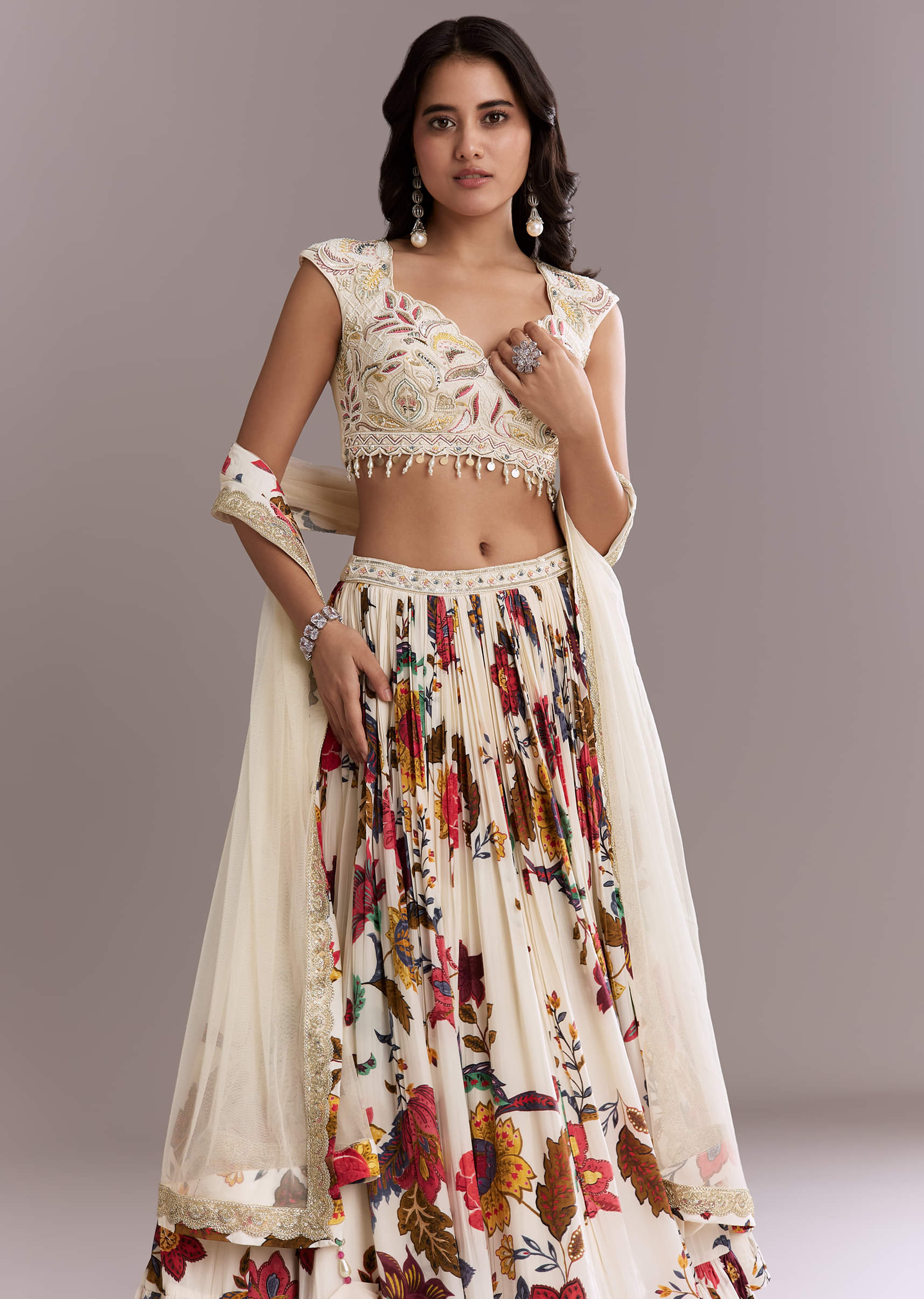 White Draped Lehenga with Embroidered Blouse 🌸
