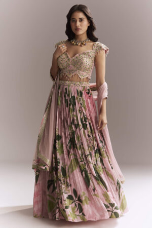 Pink Floral Printed Bridesmaid Lehenga