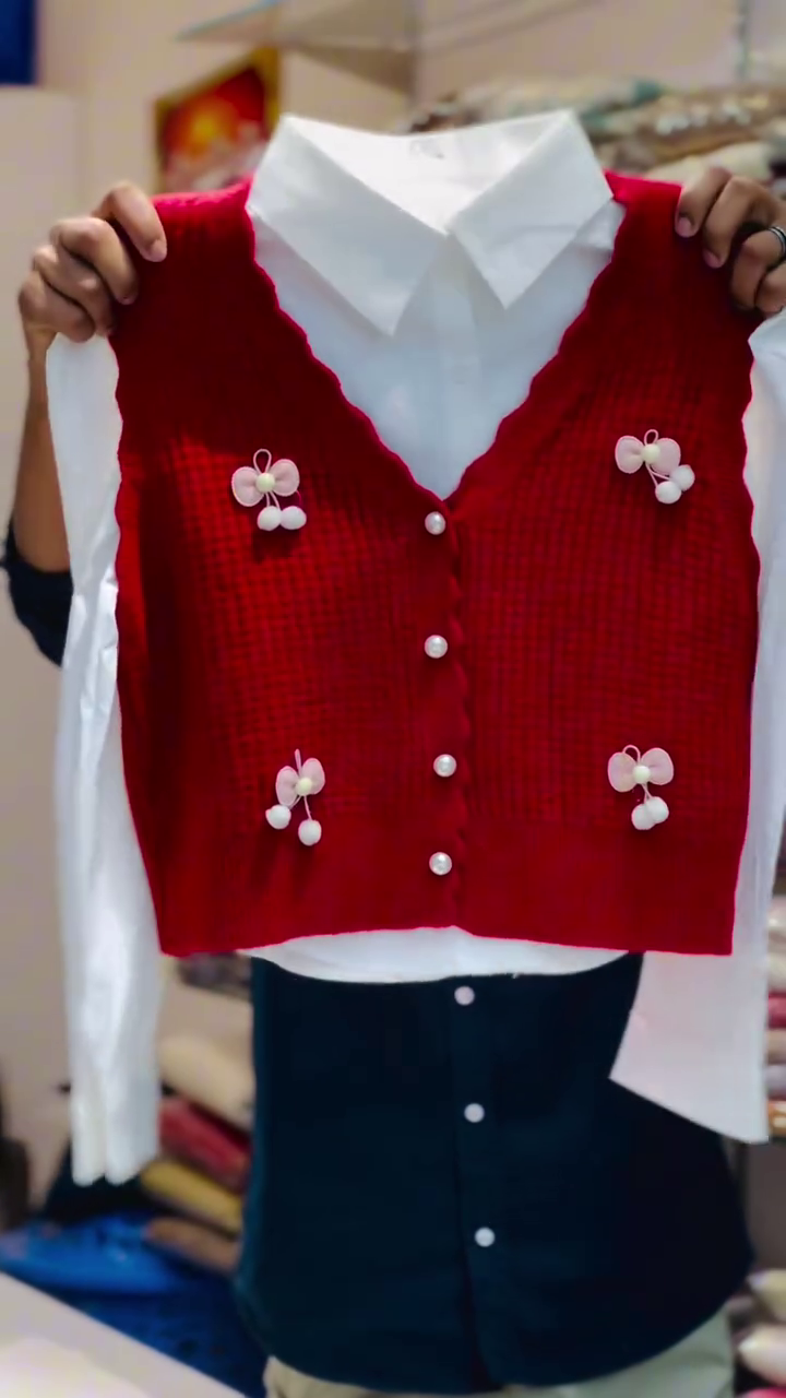 Classic White Shirt with Black Bow‑Embellished Knit Vest & Skirt Set 🖤🤍 - Image 2