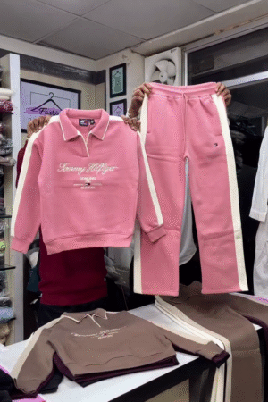 Pink & Cream Side‑Stripe Cozy Sweatshirt Jogger Co‑ord Set