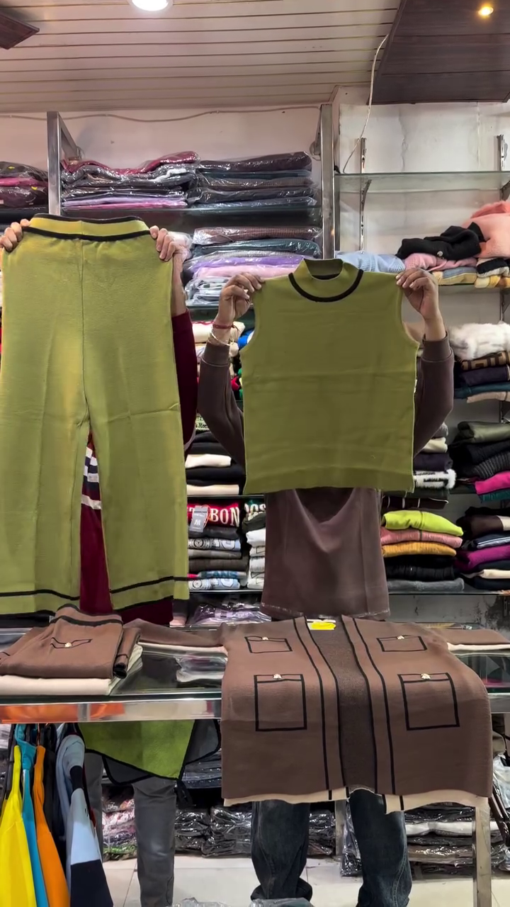 Olive & Brown Contrast Trim Full Sleeve Knit Co‑ord Set with Longline Cardigan 💚🤎 - Image 4