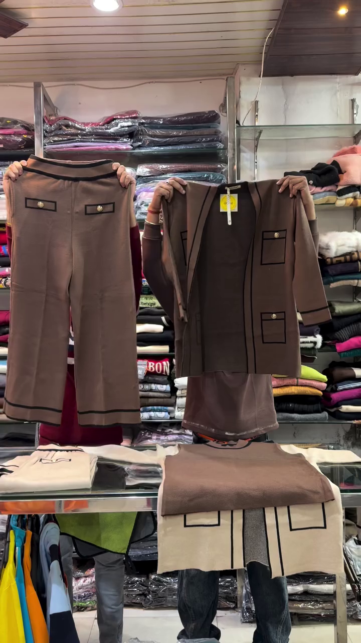 Olive & Brown Contrast Trim Full Sleeve Knit Co‑ord Set with Longline Cardigan 💚🤎 - Image 2