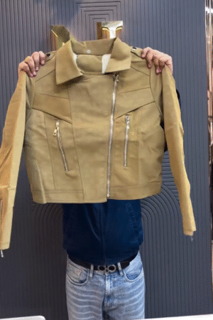 Camel Tan Zip‑Detail Moto Style Cropped Winter Jacket for Women 🧥🤎